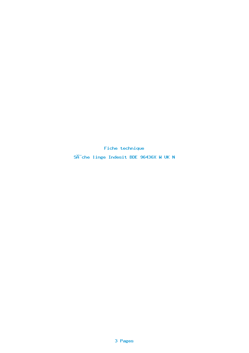 Page 1 de la notice Fiche technique Indesit BDE 96436X W UK N