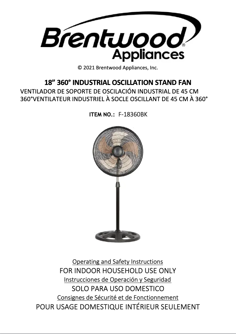 Page 1 de la notice Manuel utilisateur Brentwood F-18360BK