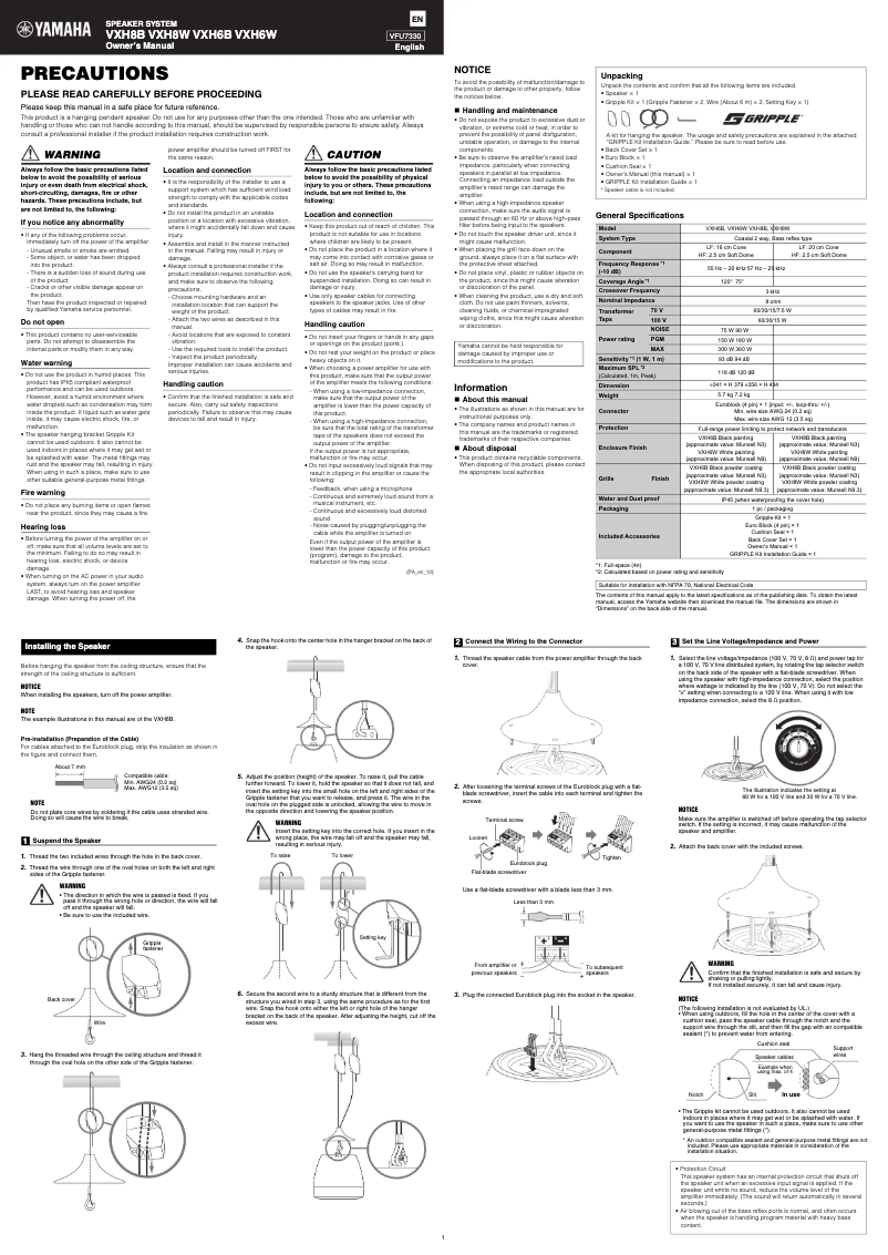 Page 1 de la notice Manuel utilisateur Yamaha VXH6W
