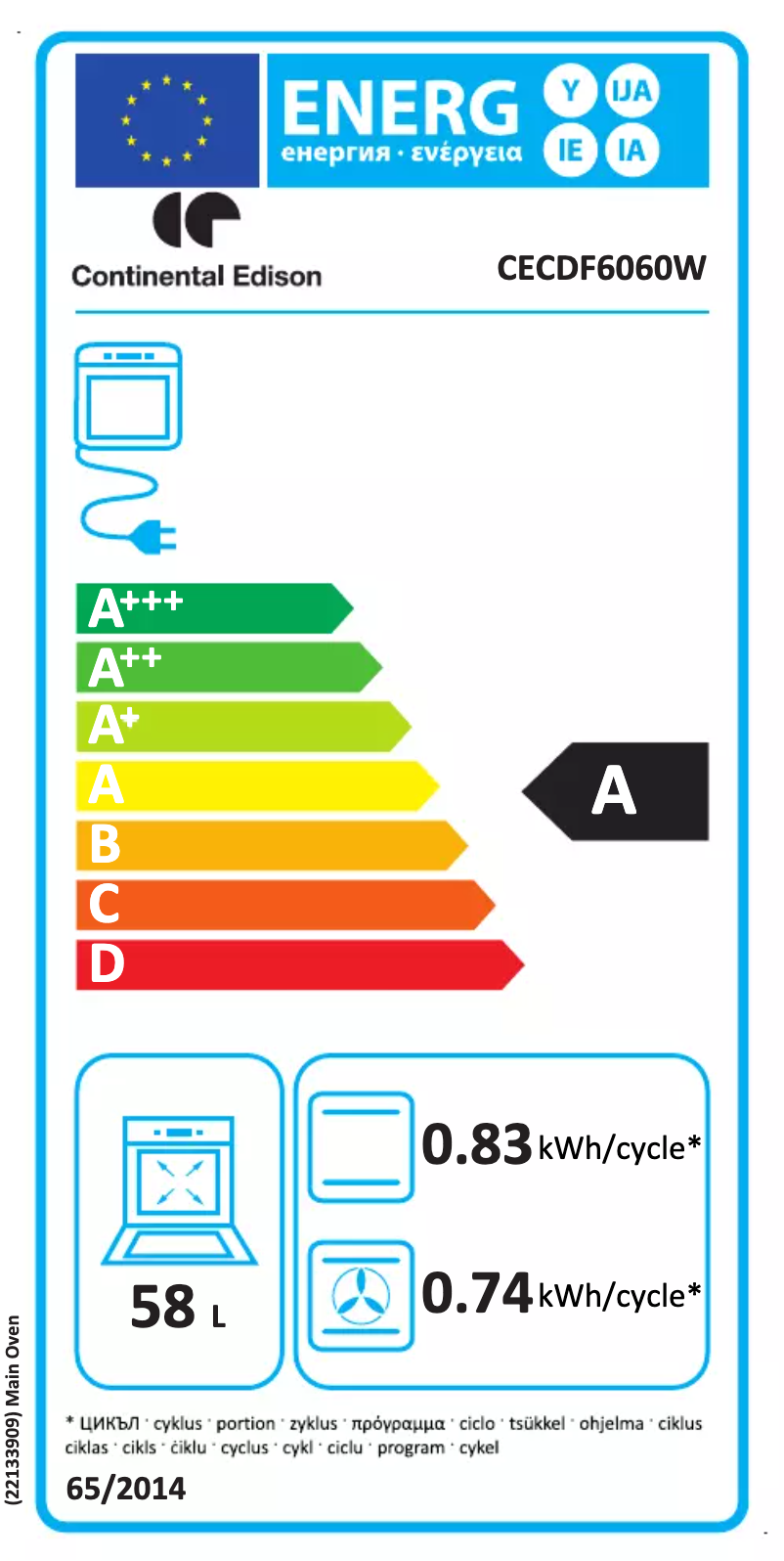 Page 1 de la notice Label énergétique Continental Edison CECDF6060W