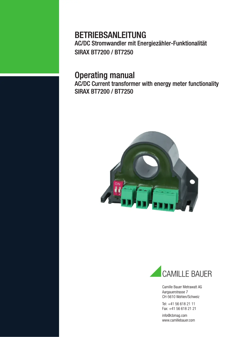 Page 1 de la notice Manuel utilisateur Camille Bauer SIRAX BT7200