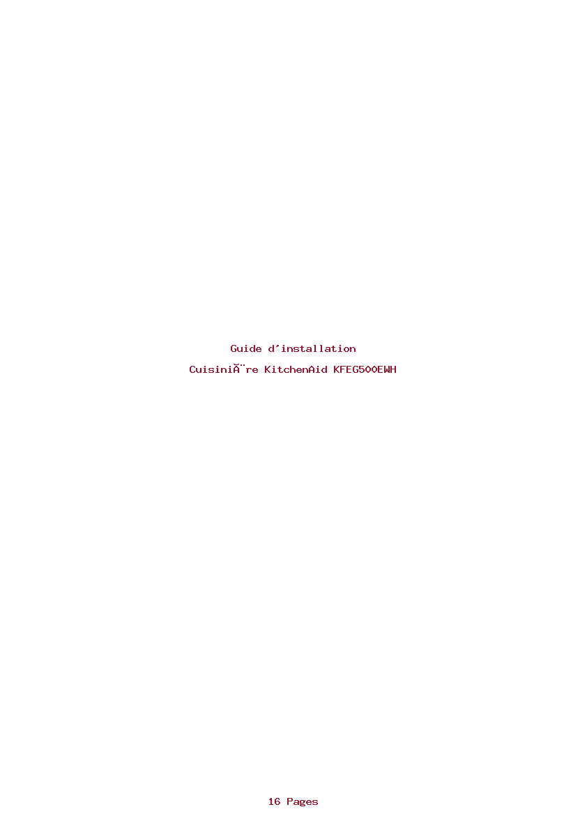 Page 1 de la notice Guide d'installation KitchenAid KFEG500EWH