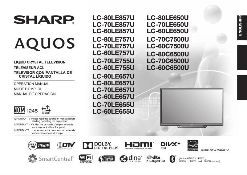 Page 1 de la notice Manuel utilisateur Sharp Aquos LC-60C6500U