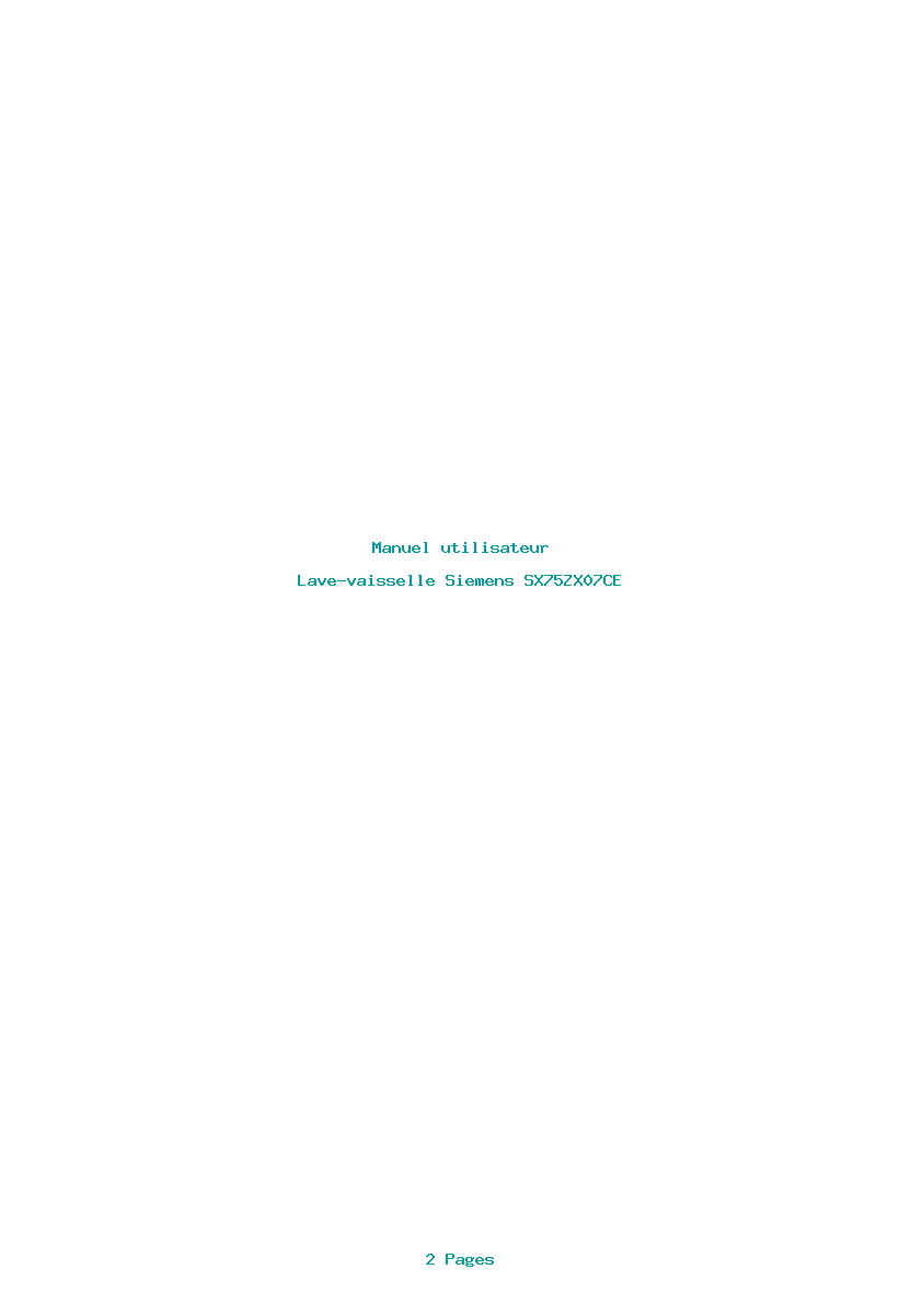 Page 1 de la notice Manuel utilisateur Siemens SX75ZX07CE