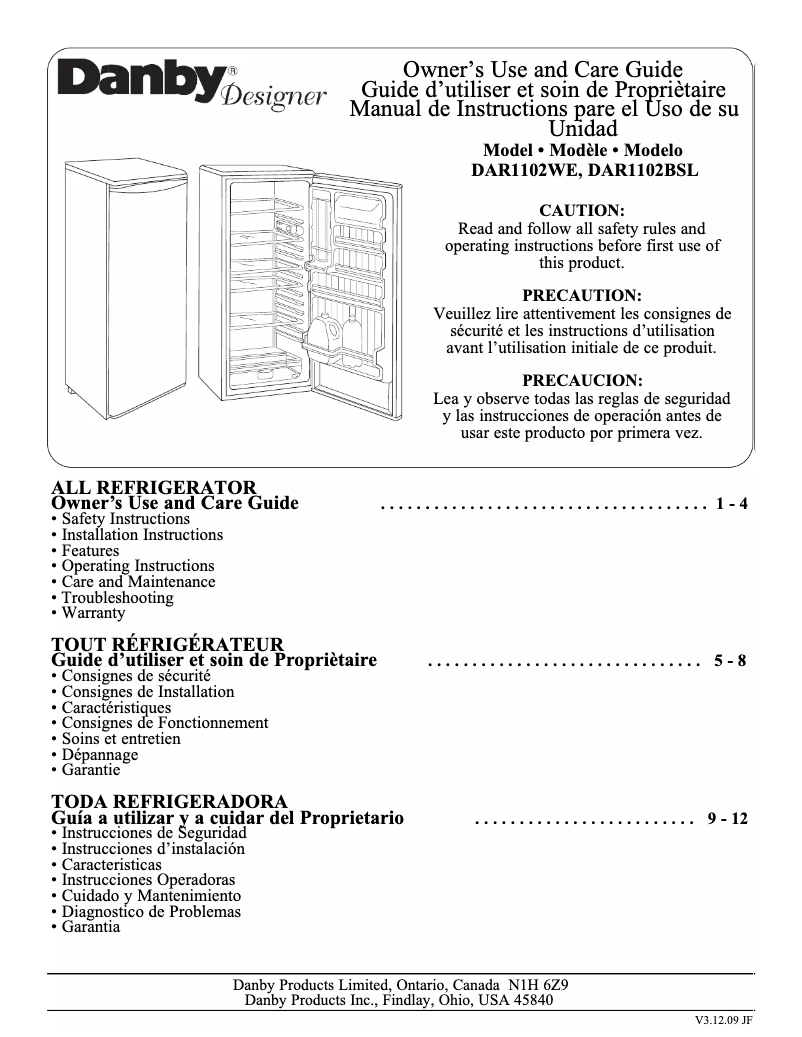 Page 1 de la notice Manuel utilisateur Danby DAR1102W