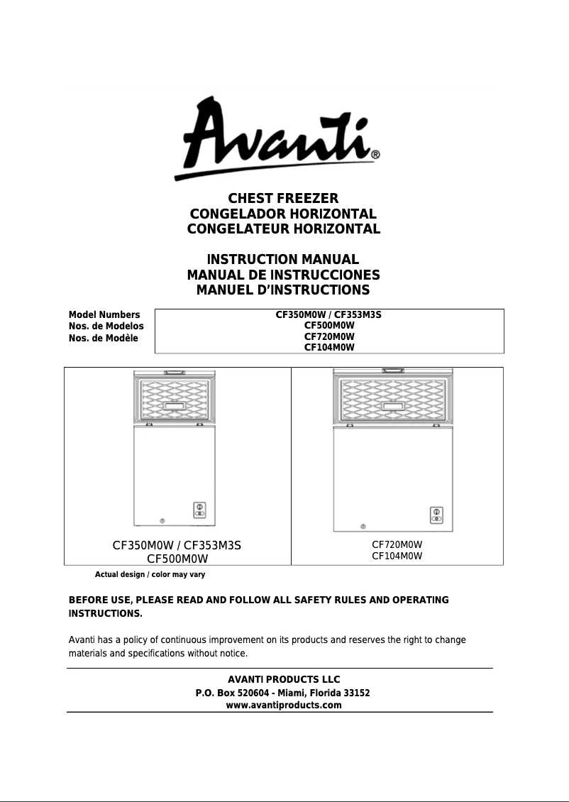 Page 1 de la notice Manuel utilisateur Avanti CF350M0W