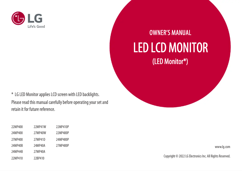 Page 1 de la notice Manuel utilisateur LG 27MP400P