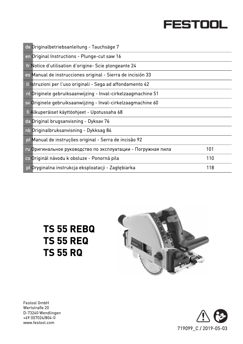Page 1 de la notice Manuel utilisateur Festool TS 55 REBQ