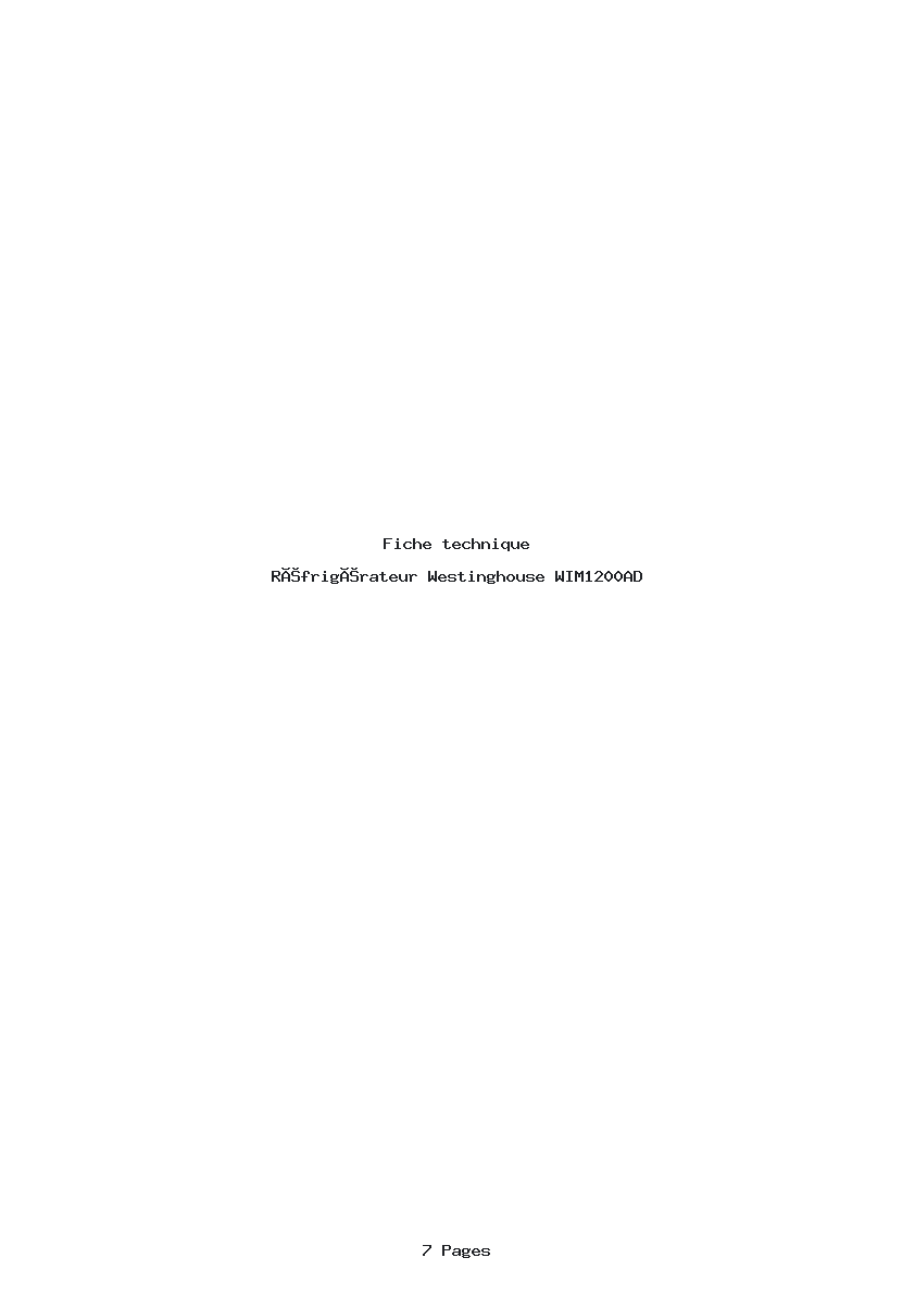 Page 1 de la notice Fiche technique Westinghouse WIM1200AD