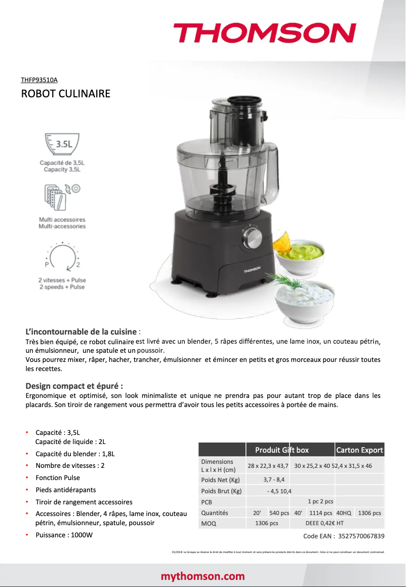 Página 1 del manual Ficha técnica Thomson THFP93510A