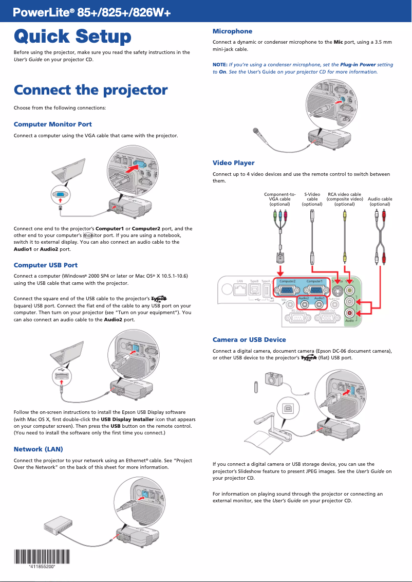 Página 1 del manual Guía de inicio rápido Epson PowerLite 826W+