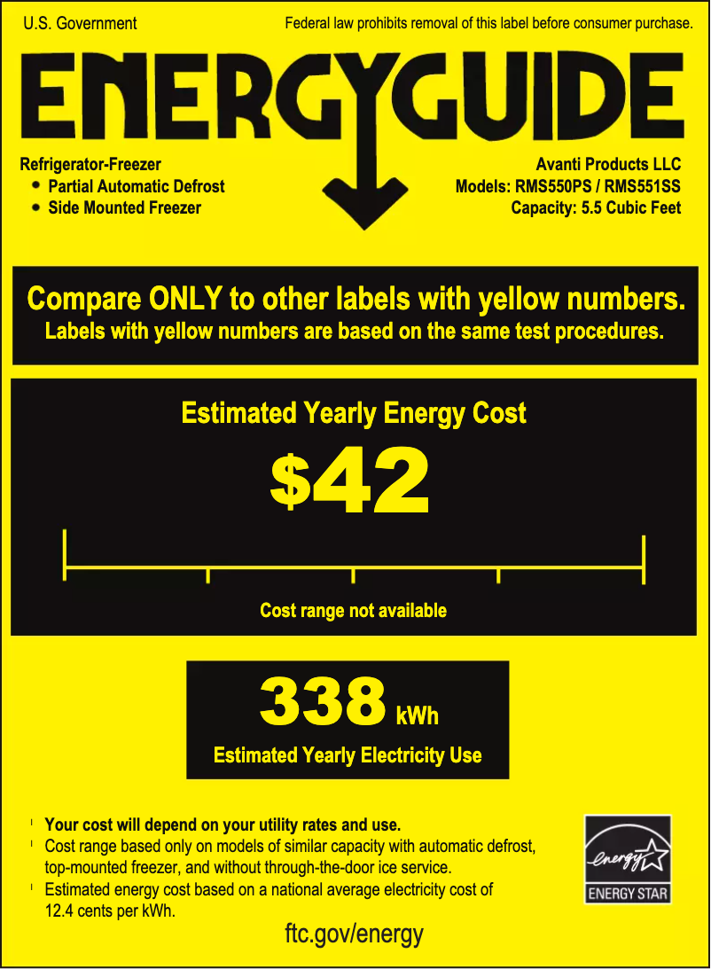 Page 1 de la notice Label énergétique Avanti RMS551SS