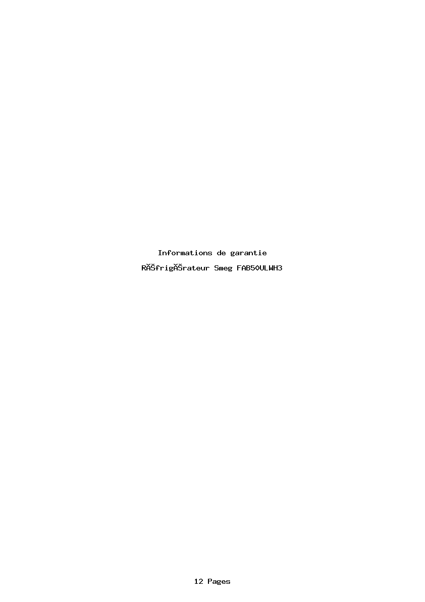 Page 1 de la notice Informations de garantie Smeg FAB50ULWH3
