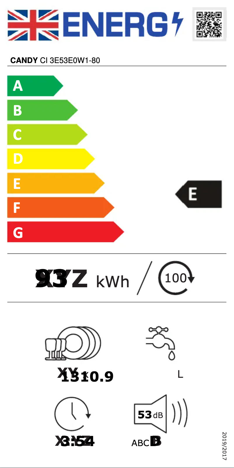 Page 1 of the manual Energy Label Candy CI 3E53E0W1-80