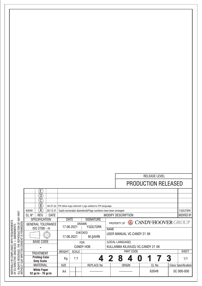 Page 1 of the manual User Manual Candy CH64CCB/4U2