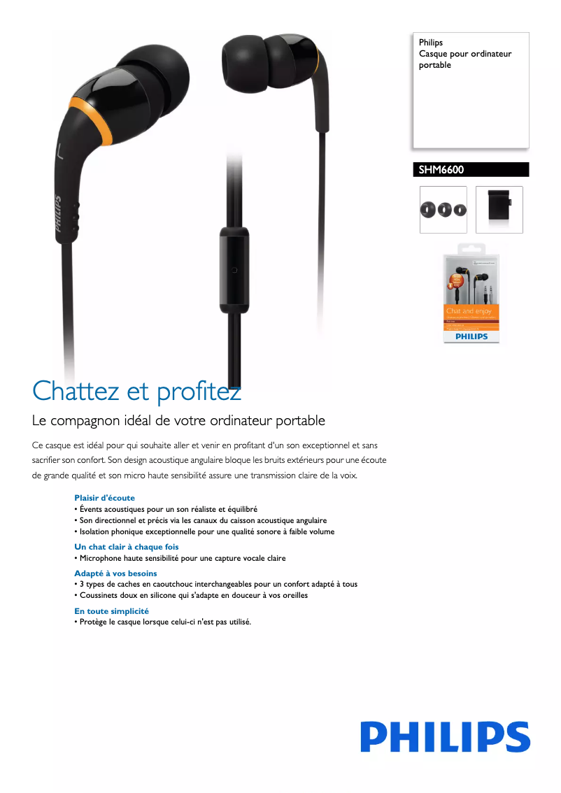 Page 1 of the manual Technical Sheet Philips SHM6600