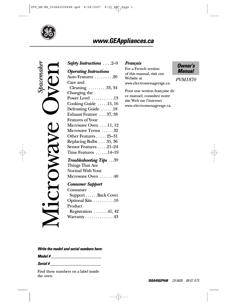 Página 1 del manual Manual de usuario GE PVM1870BMC