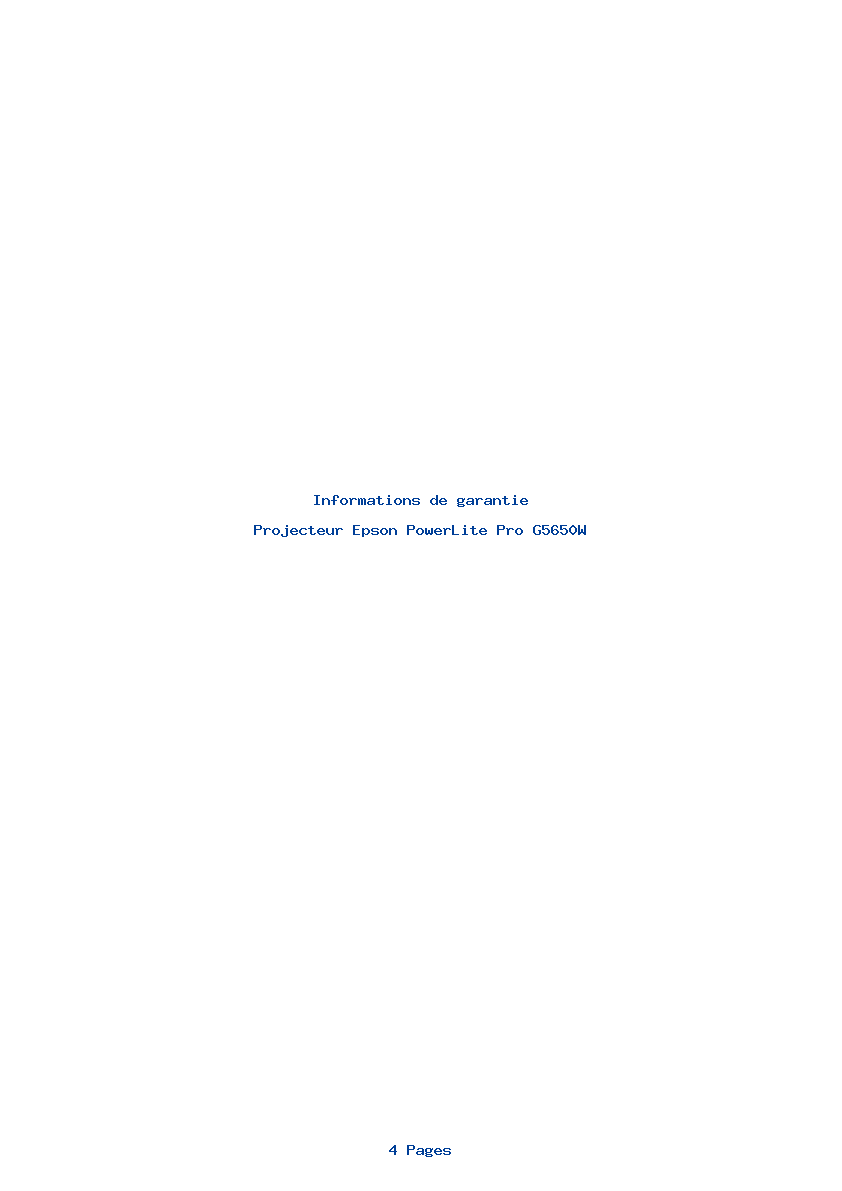 Page 1 de la notice Informations de garantie Epson PowerLite Pro G5650W