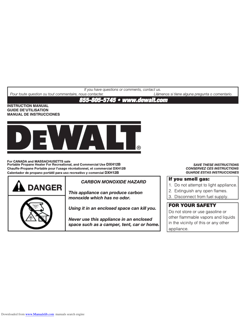 Page 1 de la notice Manuel utilisateur DeWalt DXH12B