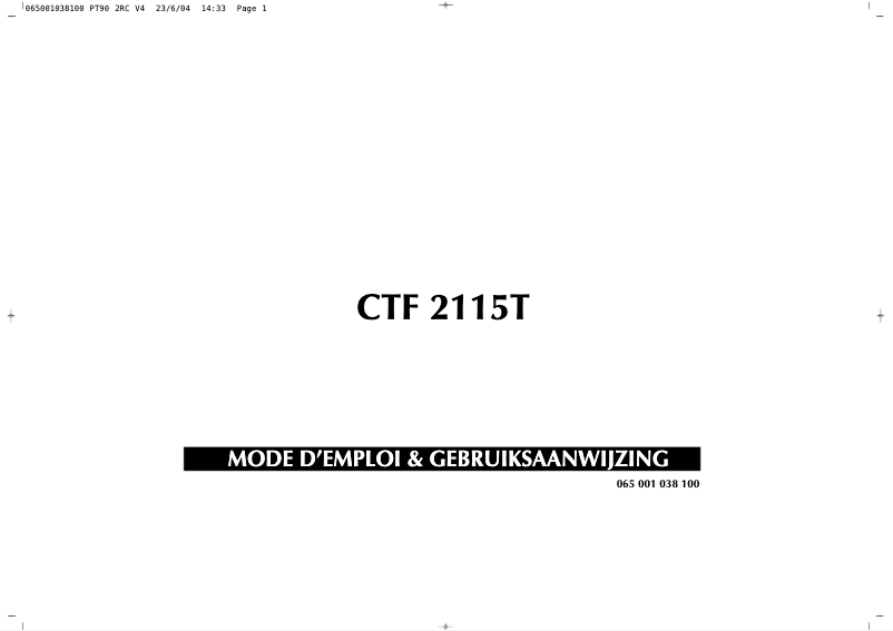 Page 1 de la notice Manuel utilisateur Finlux CTF2115T
