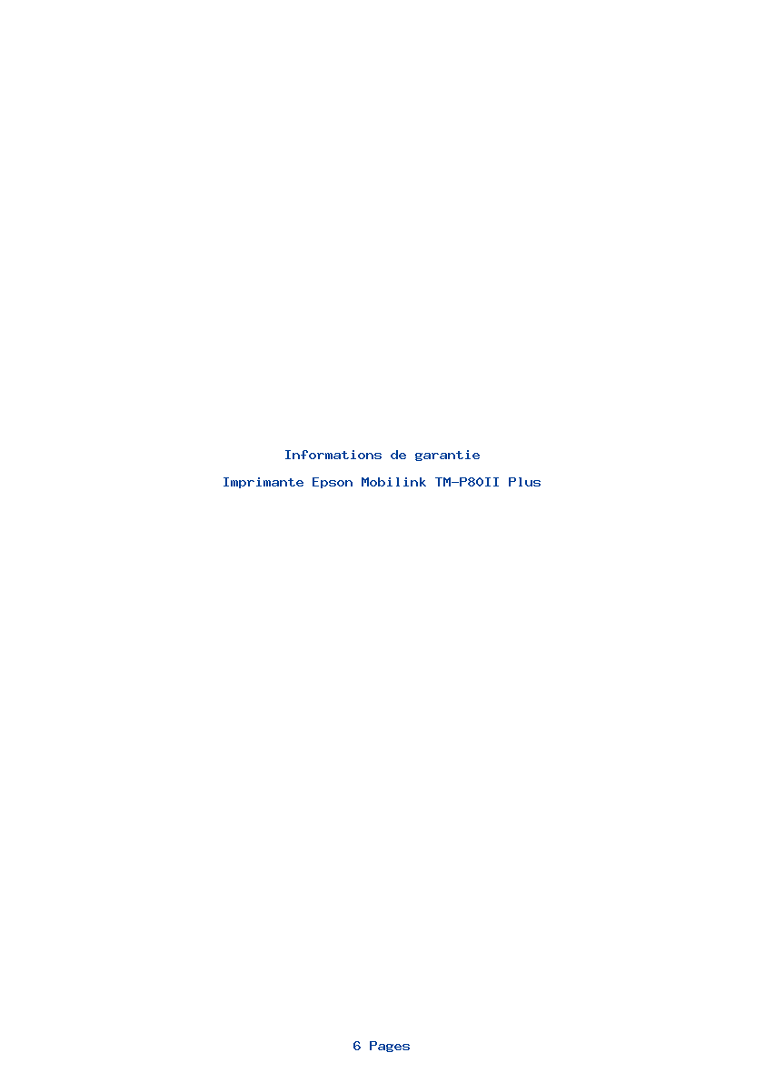 Page 1 de la notice Informations de garantie Epson Mobilink TM-P80II Plus