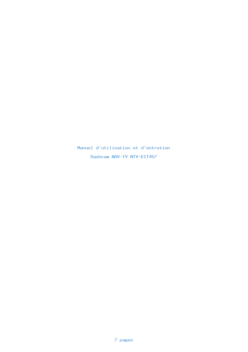 Page 1 de la notice Manuel d'utilisation et d'entretien NAV-TV NTV-KIT457