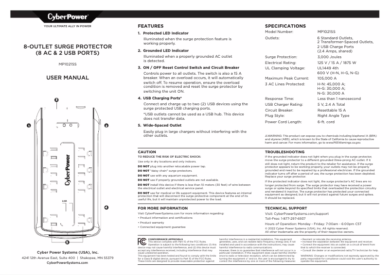 Página 1 del manual Manual de usuario CyberPower MP1021SS
