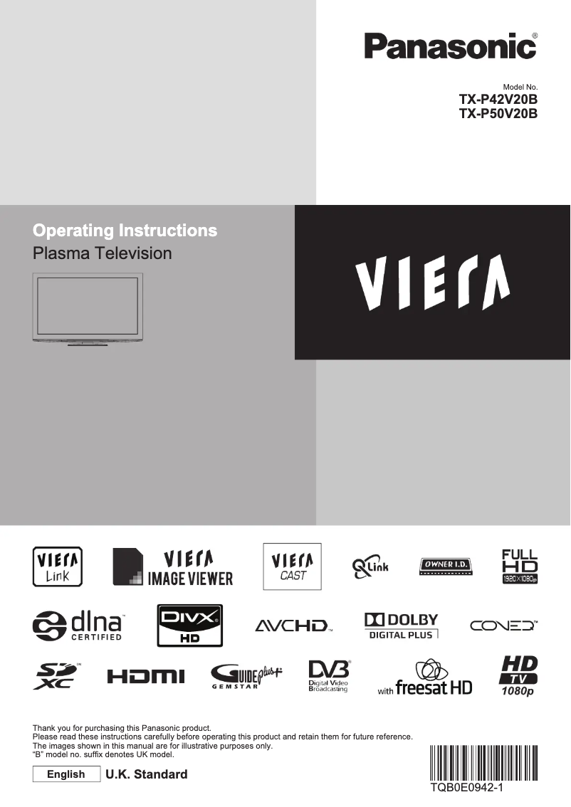 Page 1 de la notice Manuel utilisateur Panasonic Viera TX-P42V20B