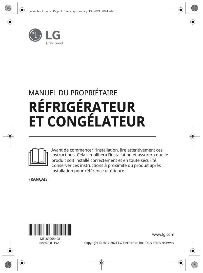 Page 1 de la notice Manuel utilisateur LG GSB6611PS