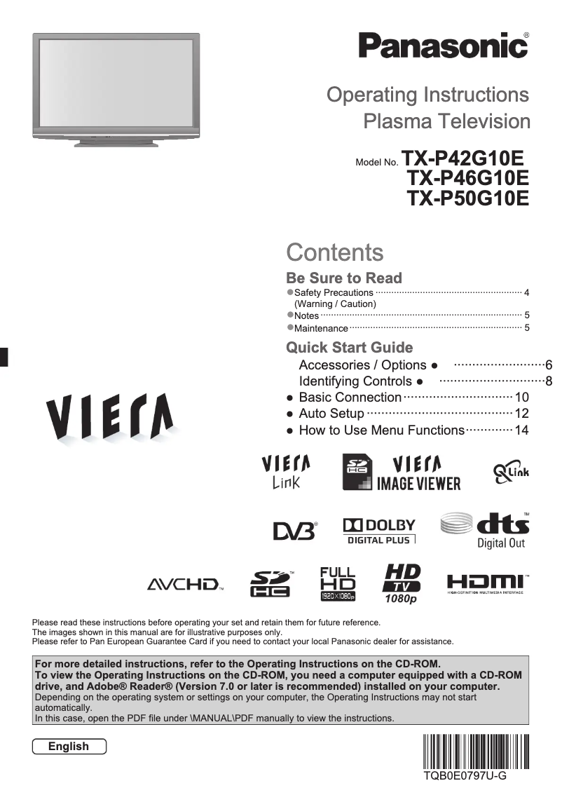 Page 1 de la notice Manuel utilisateur Panasonic Viera TX-P46G10E