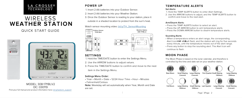 Page 1 of the manual Quick Start Guide La Crosse Technology 308-1711BLV2