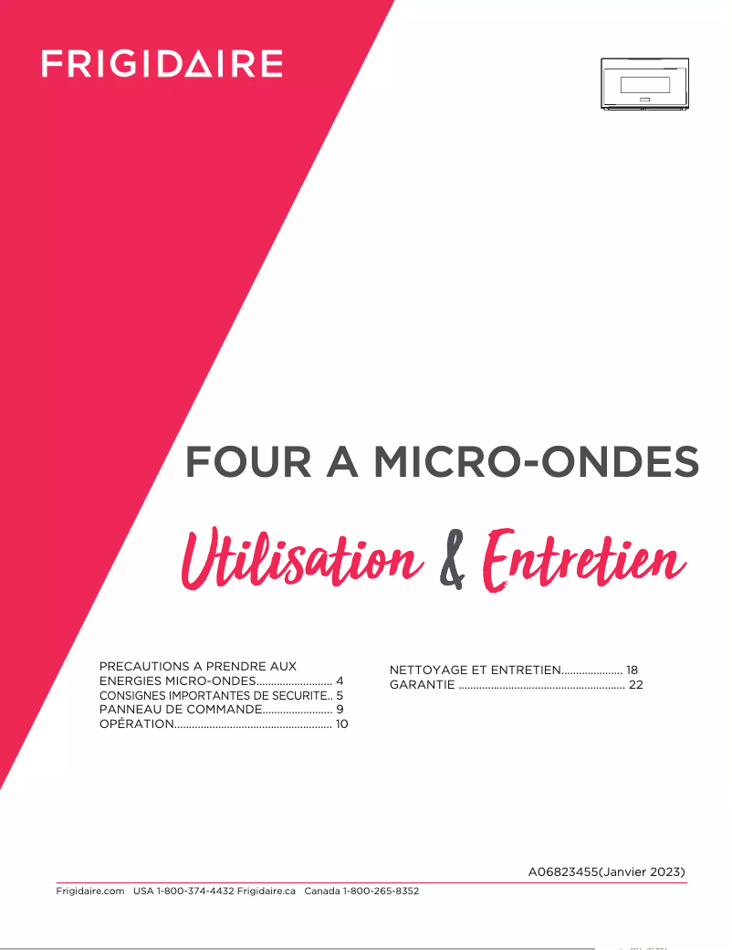 Page 1 de la notice Manuel utilisateur Frigidaire GMOS1964AD