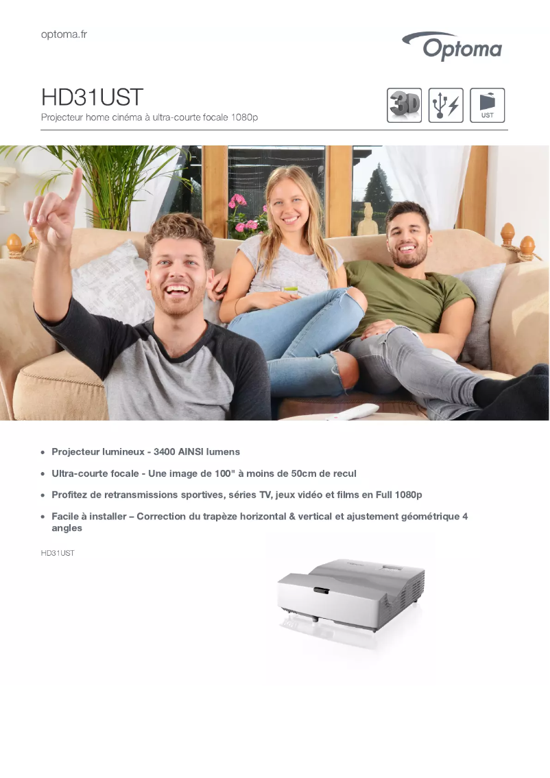 Page 1 de la notice Fiche technique Optoma HD31UST