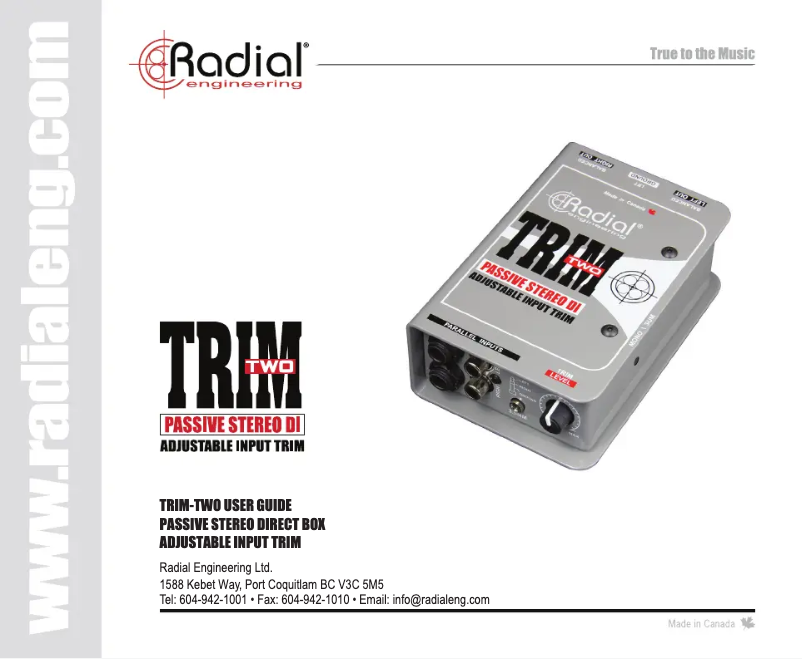 Page 1 de la notice Manuel utilisateur Radial Engineering Trim-Two Stereo DI
