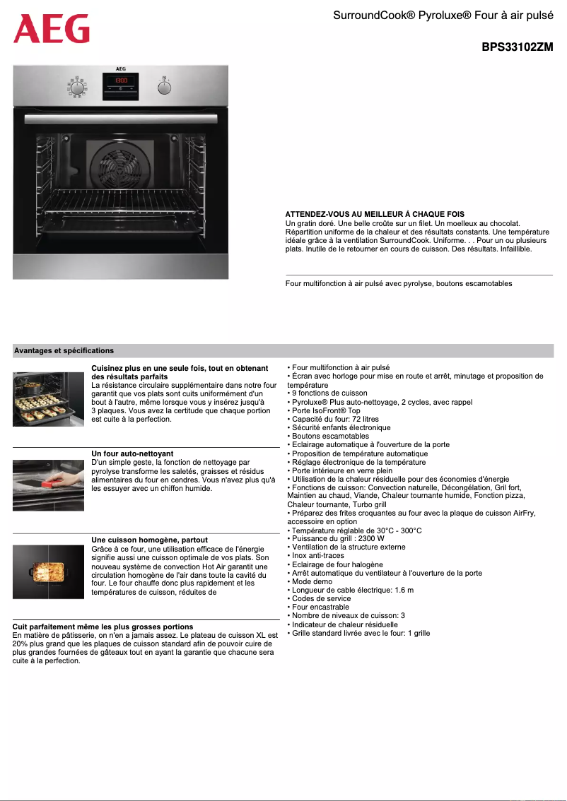 Page 1 de la notice Fiche technique AEG BPS33102ZM