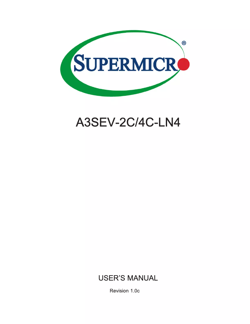 Page 1 de la notice Manuel utilisateur Supermicro A3SEV-2C-LN4