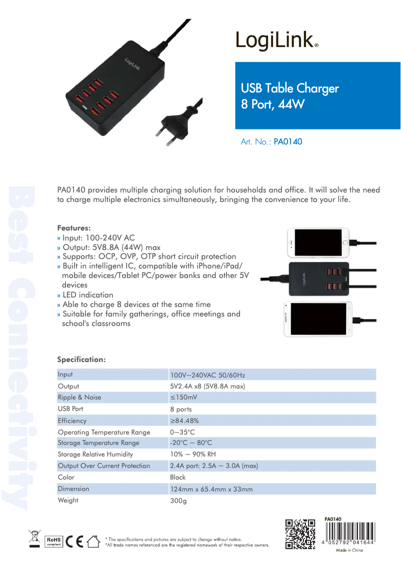 Page 1 de la notice Manuel utilisateur LogiLink PA0140