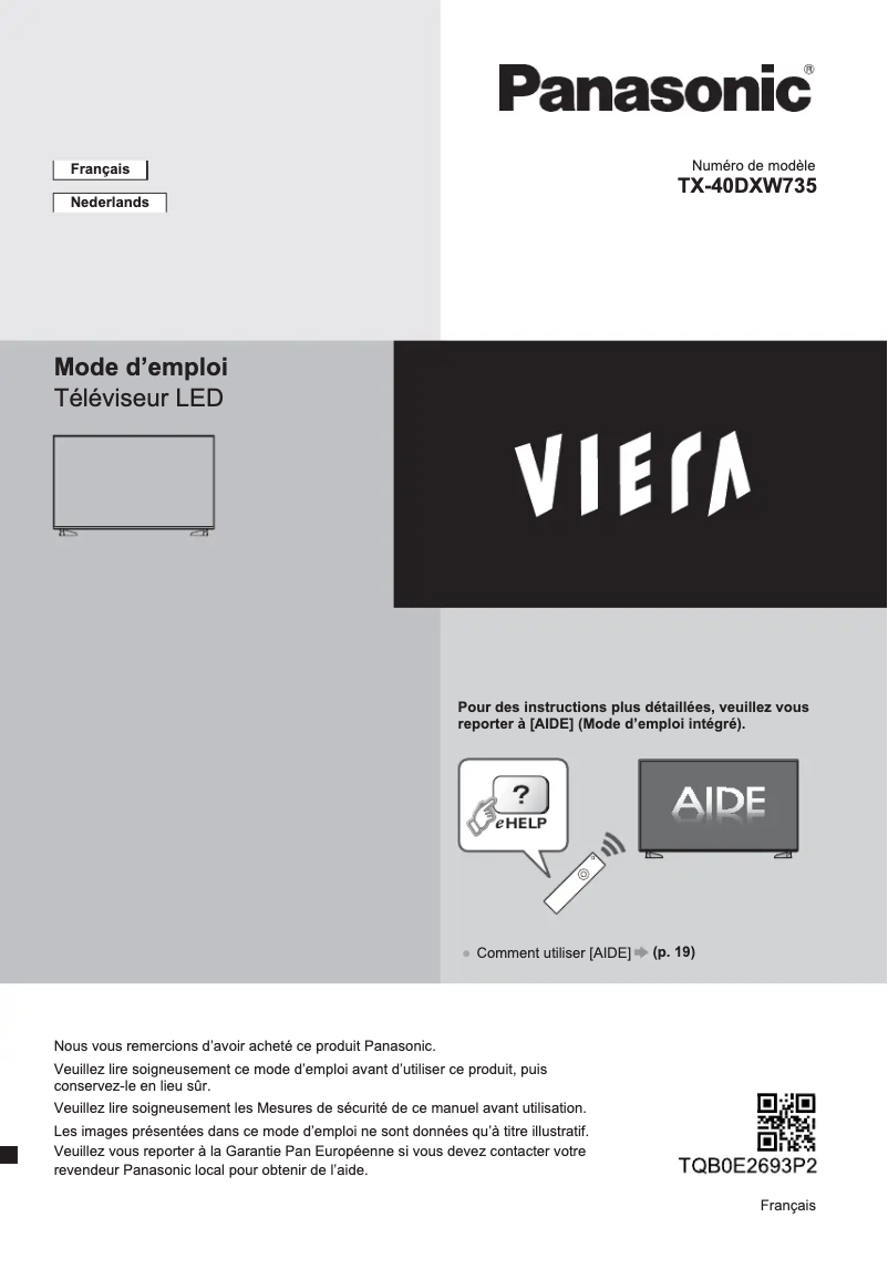 Page 1 de la notice Manuel utilisateur Panasonic TX-40DXW735