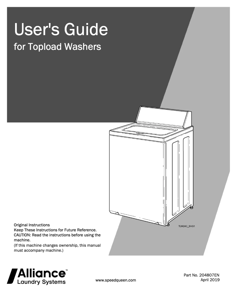 Página 1 del manual Manual de usuario Speed Queen AWN632SP116TW02