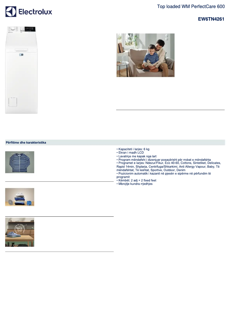 Page 1 de la notice Fiche technique Electrolux EW6TN4261