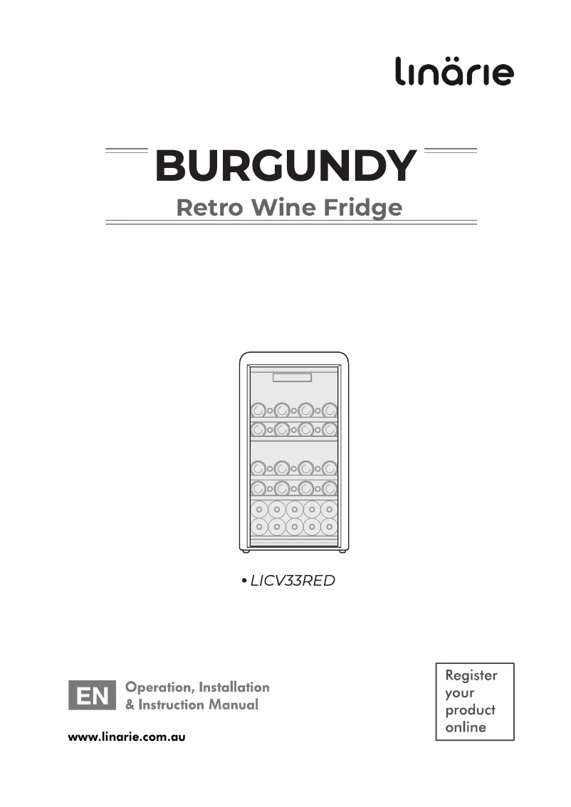 Page 1 de la notice Manuel utilisateur Linarie Burgundy LICV33RED