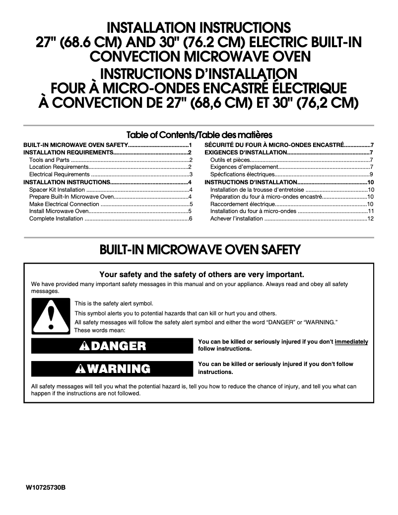 Page 1 de la notice Guide d'installation KitchenAid KMBP107ESS