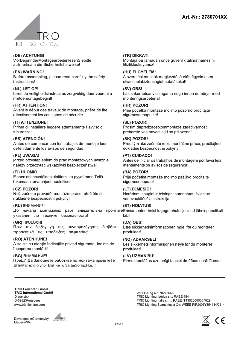 Page 1 de la notice Manuel utilisateur Trio Lighting Agento 278070108