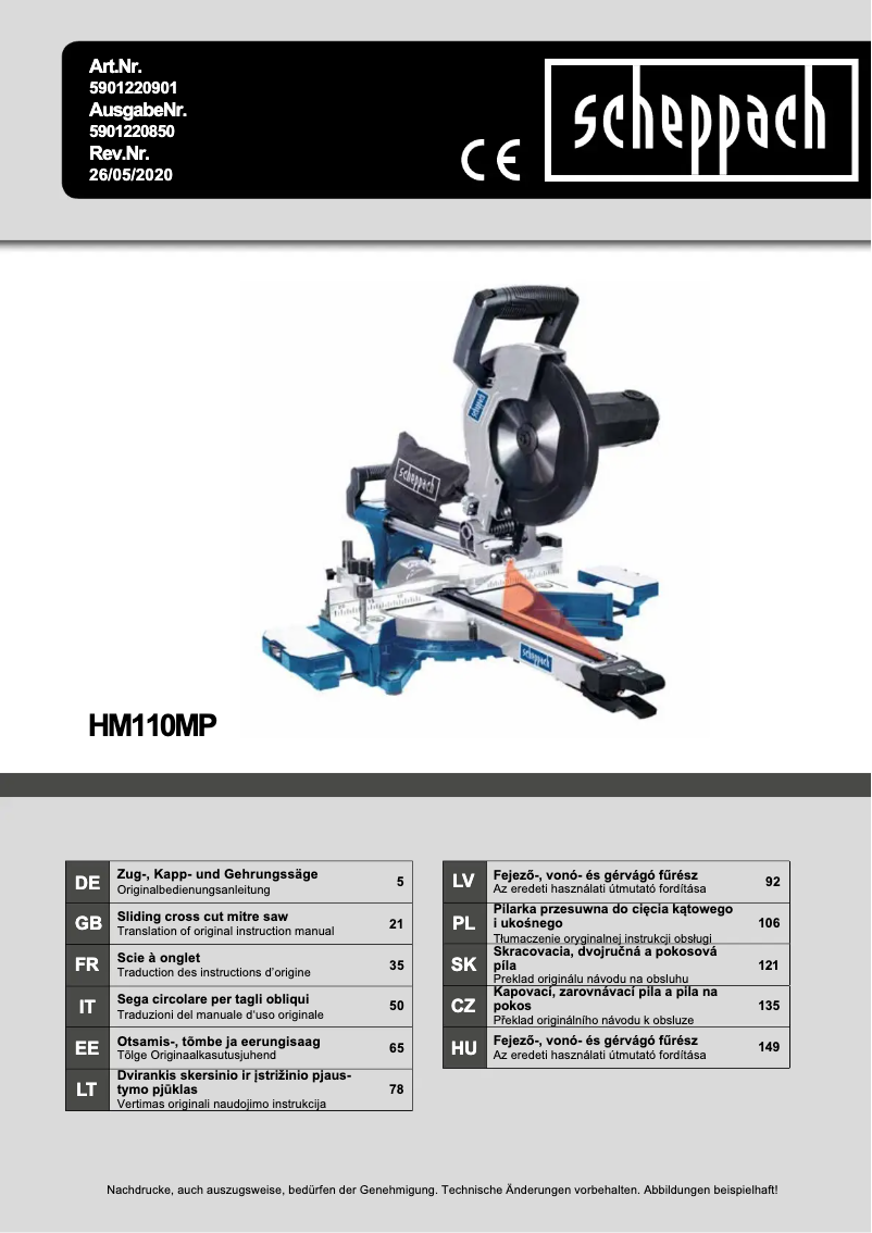 Página 1 del manual Manual de usuario Scheppach HM110MP