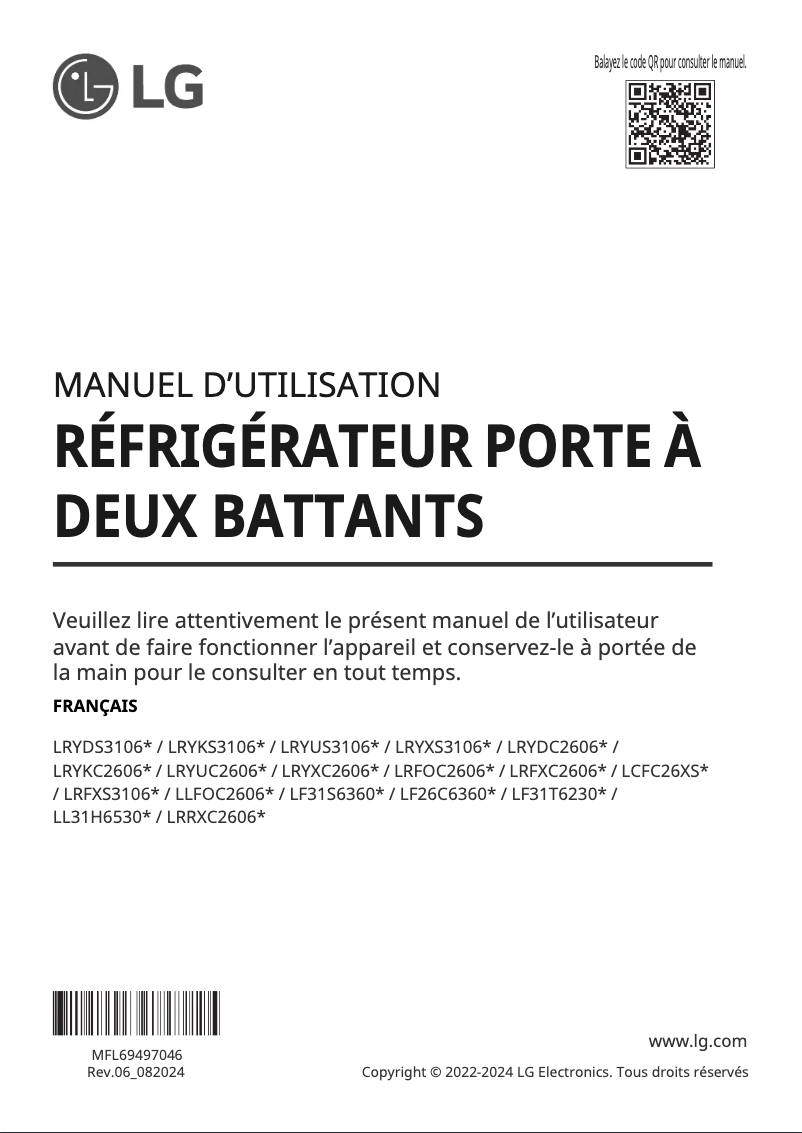 Page 1 de la notice Manuel utilisateur LG LF31T6230S