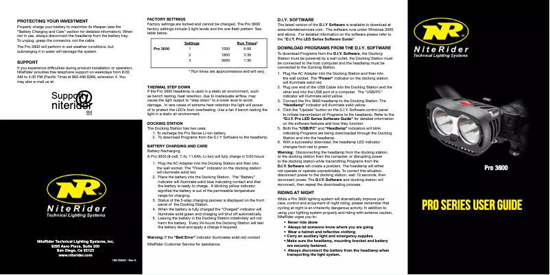 Page 1 de la notice Manuel utilisateur NiteRider Pro 3600