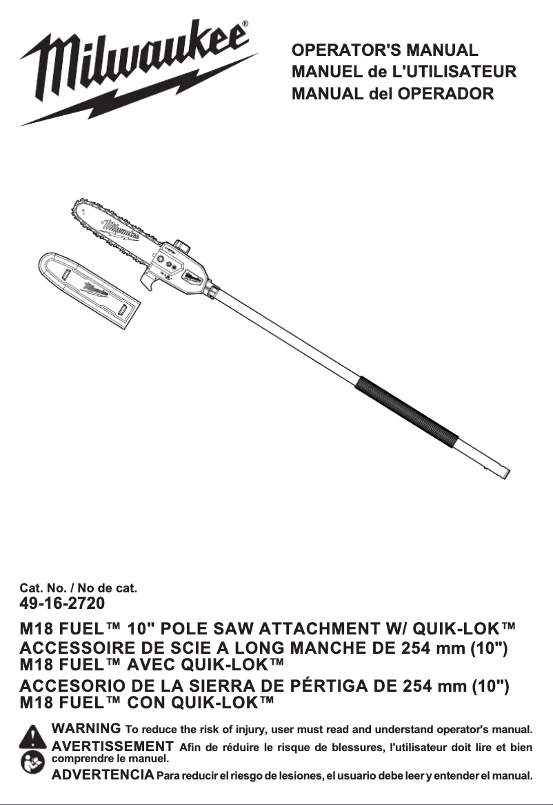 Page 1 de la notice Manuel utilisateur Milwaukee M18 Fuel 2825-20PS