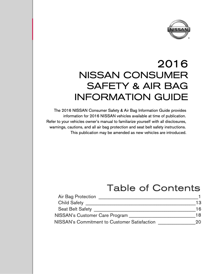 Page 1 of the manual Safety Instructions Nissan Murano Hybrid (2016)