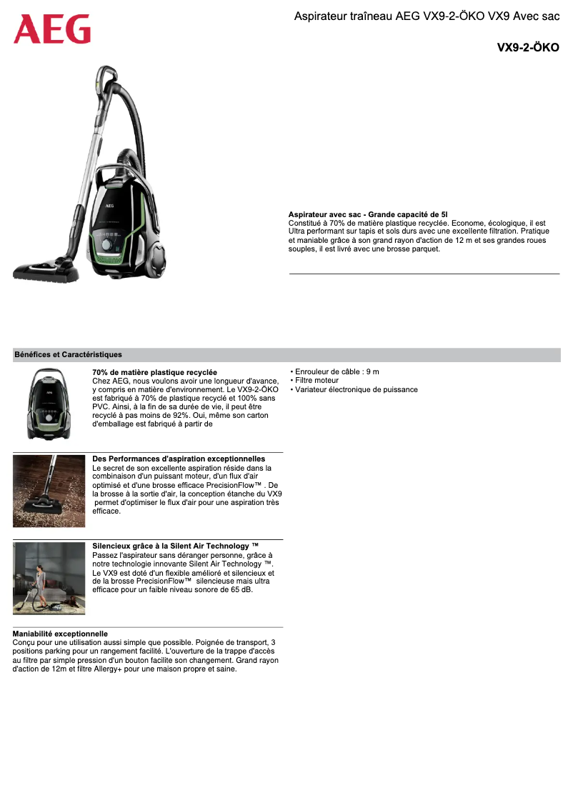 Página 1 del manual Ficha técnica AEG VX9-2-ÖKO