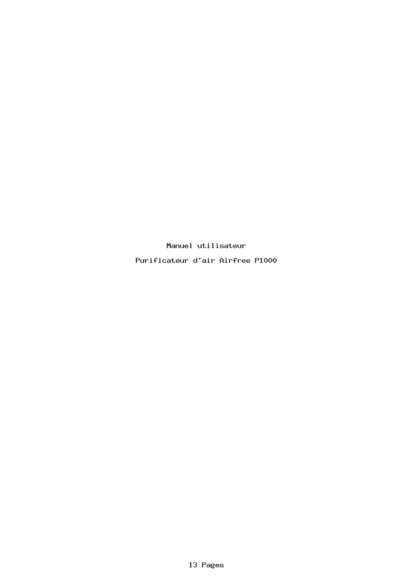 Page 1 de la notice Manuel utilisateur Airfree P1000